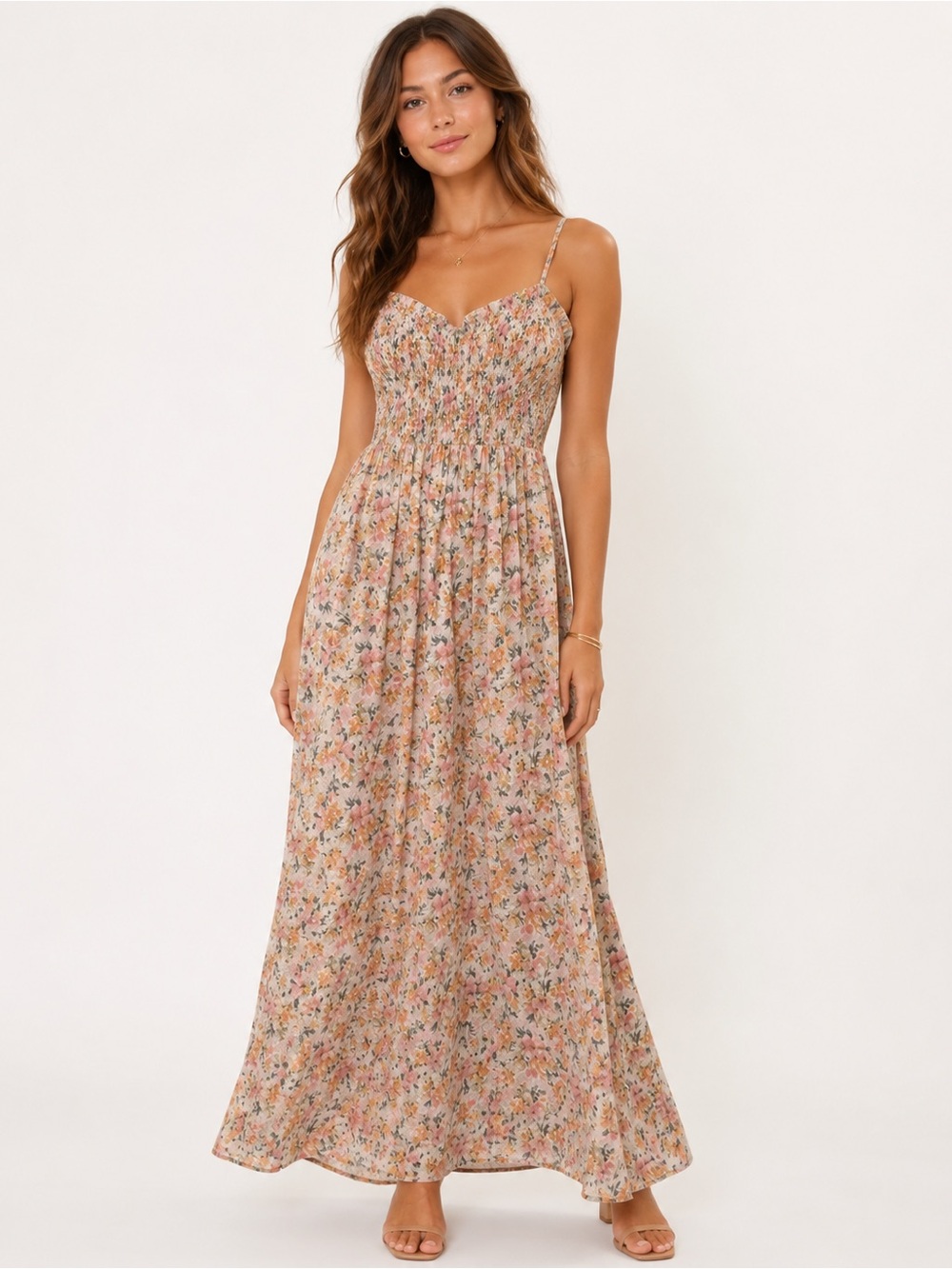 Floral Smocked Maxi Dress - Pink Floral